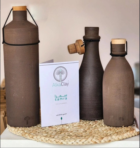 Handmade clay water bottle - water,