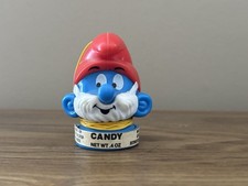 NOS Contenitore caramelle vintage anni 80 papà puffo TOPPS con cordino INUTILIZZATO SIGILLATO