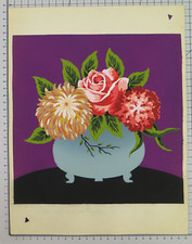 DIPINTO STENCIL VINTAGE POCHOIR  FIORI GERANI E ROSE FRANCIA 900 BM53.6G