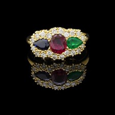 ANELLO RAINBOW ORO 14KT DIAMANTI 0.20CT SMERALDO 0.35CT ZAFFIRO 0.40 RUBINO 0.47