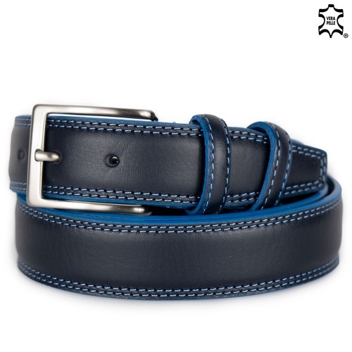 Cintura blu uomo vera pelle - cintura,