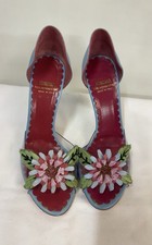 Scarpa sandalo Moschino blu e cerise fiori di paglia slip on taglia 39 UK 6