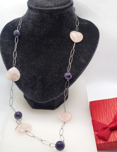 Ametista quarzo rosa - , collana