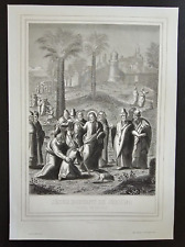 Antica incisione acquaforte Gesù Esce da Gerico del XIX secolo