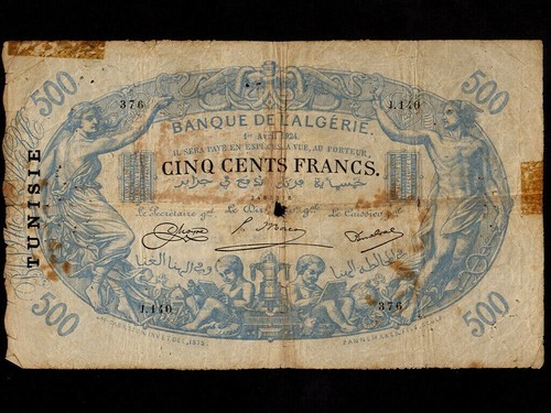 Tunisia 500 franchi 1924 - p-5b,500,