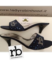 SABOT SANDALI ROCCO BAROCCO RASO DI SETA E STRASS BLU