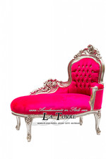 Panca panchetta dormeuse argento velluto fucsia divanetto Barocco swarovski Al35