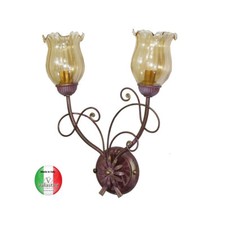 Applique a parete in Ferro Battuto artistico 2 vetri ambra Luisa Made in Italy