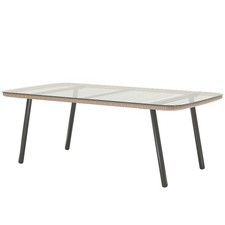 Outsunny Tavolino da Esterno in Rattan PE e Vetro 110x60x40 cm Legno Naturale