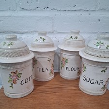 Set 4 Bidoni Capodimonte Vintage Dipinti A Mano Italia Raro Caffè Tè Zucchero Fl