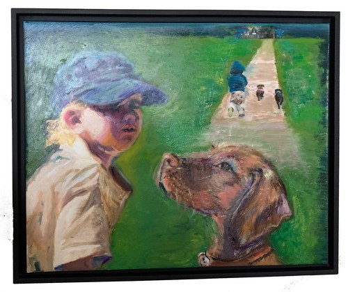 Ragazzo suo cane - un,