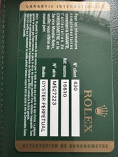 Rolex – Certificato di Garanzia (Card) 16610 Submariner