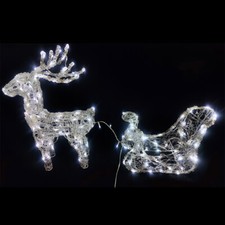 Slitta di Babbo Natale con Renna Illuminata 150 LED Bianco Freddo Decorazione Na