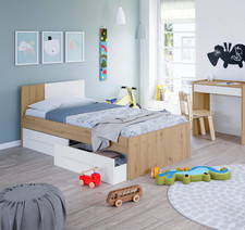 - Letto per Bambini Anaheim, Letto Singolo Contenitore Con Testiera, Struttura L