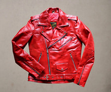 Giacca pelle uomo rossa moto Marlon Brando Guendj originale biker perfecto