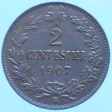 VITTORIO EMANUELE III 2 CENTESIMI 1907 VALORE RAME COPPER MONETA NUMISMATICA
