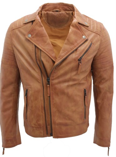 Giacca biker uomo marrone slim