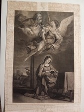 Annunciazione Madonna Guercino Guadagnini acquaforte originale stampa antica 
