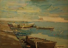 De Cerce Bruno-Porticciolo con barche- Dipinto Originale olio su tela 50x70