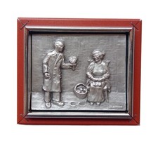 *HH* Placca Artistica Bassorilievo Argento Scafetta Quadro Vecchia Nonna Mamma
