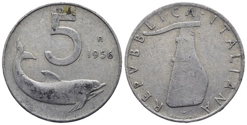 Italia lire delfino 1956 - italia, 5