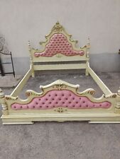 LETTO MATRIMONIALE VINTAGE LACCATO VENEZIANO CON STOFFA ROSA  - 1970 EMILIA