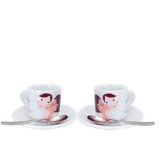 Set 2 Tazzine Caffè con Piattini e cucchiaini   decoro innamorati Made in Italy
