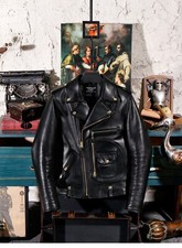 Giacca da motociclista vintage Batik in pelle di mucca J24 con zip inclinata