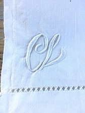 Lenzuolo Matrimoniale Cotone RIcamato A MANO Cifrato “CL" Orlo A Giorno Tenda 