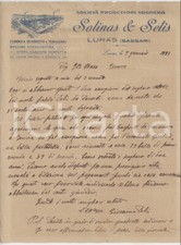 1923 SARDEGNA LURAS (SS) Lettera ditta SOLINAS & SELIS per invio di sughero