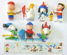 Raro Set n°7 Figurine Plastica PEANUTS WINTER SNOOPY (Collezione Kinder Ferrero).