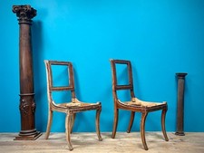 COPPIA DI SEDIE STILE IMPERO MOGANO MASSICCIO META' 800 SCOLPITE DA RESTAURARE
