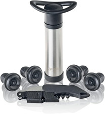 Set Accessori Vino | Acciaio Inox, Argento | Pompa a Vuoto, 4 Tappi, Cavatappi D