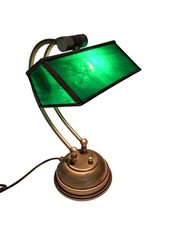Lampada Ministeriale Da Tavolo Verde Dorata Vetro Venature Effetto Malachite