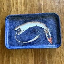 VTG Hand Painted Cat & Heart Italian Art Pottery Platter Faenza Italy x Riflessi