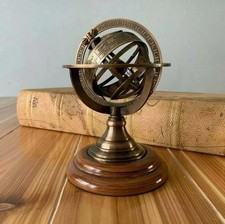 Antico globo da scrivania in ottone armillare sfera base in legno...