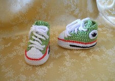 Scarpette neonato 0-3 mesi VERDE ad uncinetto simil Converse scarpine star