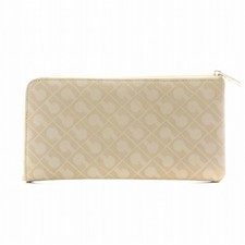 Y1127 GHERARDINI Portafoglio Lungo a Forma di L Cerniera Portamonete Modello Allover Nylon Bei