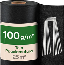 Telo Pacciamatura 100G/M² - 1M X 25 Metri Con 12 Picchetti – Extra Resistente & 