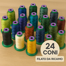 Set 24 Filo da Ricamo ISACORD – 1000mt Cono – 40WT Colori Vari – Made in Germany