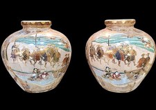 Coppia Grandi Vasi Porcellana Cinese Vintage Epoca Satsuma 