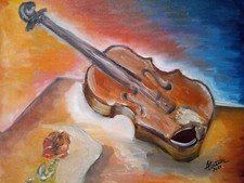 Quadro Olio Su Tela Violino Natura Morta Con Autentica Arredo Casa Studio...