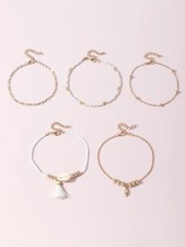 Set di 5 BELLISSIME CAVIGLIERE BRACCIALE CON TEMA BIANCO