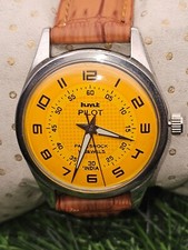 Bellissimo Orologio Uomo HMT Pilot Parashock Carica Meccanica 17J Quadrante Giallo