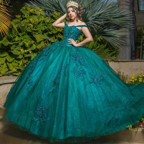 Dark green quinceanera dresses - green,