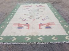 Vintage Handmade Traditional Geometric Green Kilim Floor Rug Carpet 190x135cm