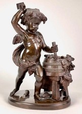 Antico putto cherubino francese in bronzo patinato firmato Jamyot XIX secolo superbo