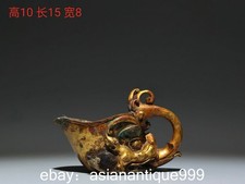 Tazza vino 6" antica dinastia bronzo placcato oro 24k volto bestia motivo manico