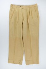 Hilti Chino Pantalone Uomo Cotone Lino Tan 5 Tasche 35 X 28,5 Gamba Larga Pieghettato