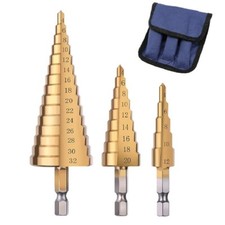 Set Di 3 Punte per Trapano a Gradini in Acciaio HSS, Con Gambo Esagonale Da 1/4"